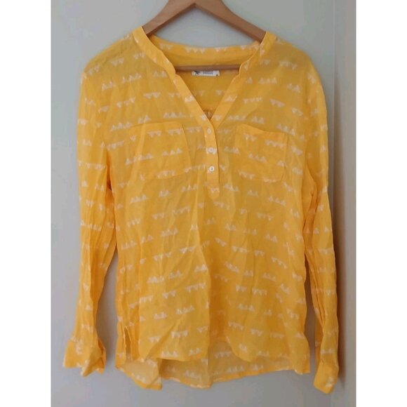 Carve Designs Dylan Gauze Blouse Size Medium Yellow Geo Cotton Tab Sleeve - Picture 1 of 9